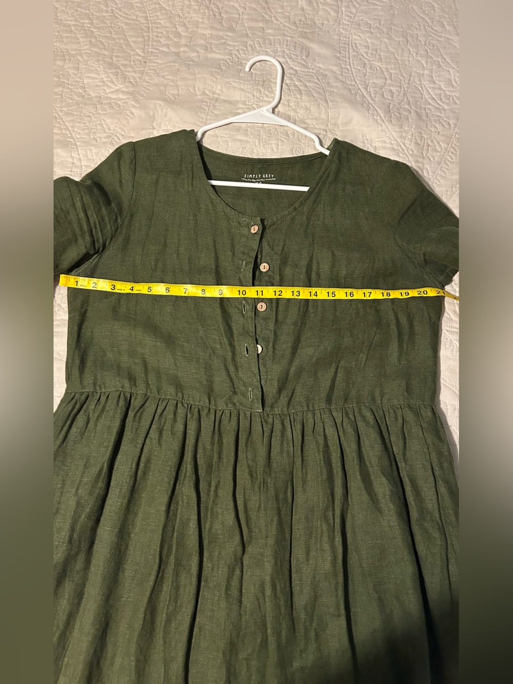 Simply Grey Olive Green Long Sleeve Button-Front Midi Dress 100% Linen - Picture 4 of 5